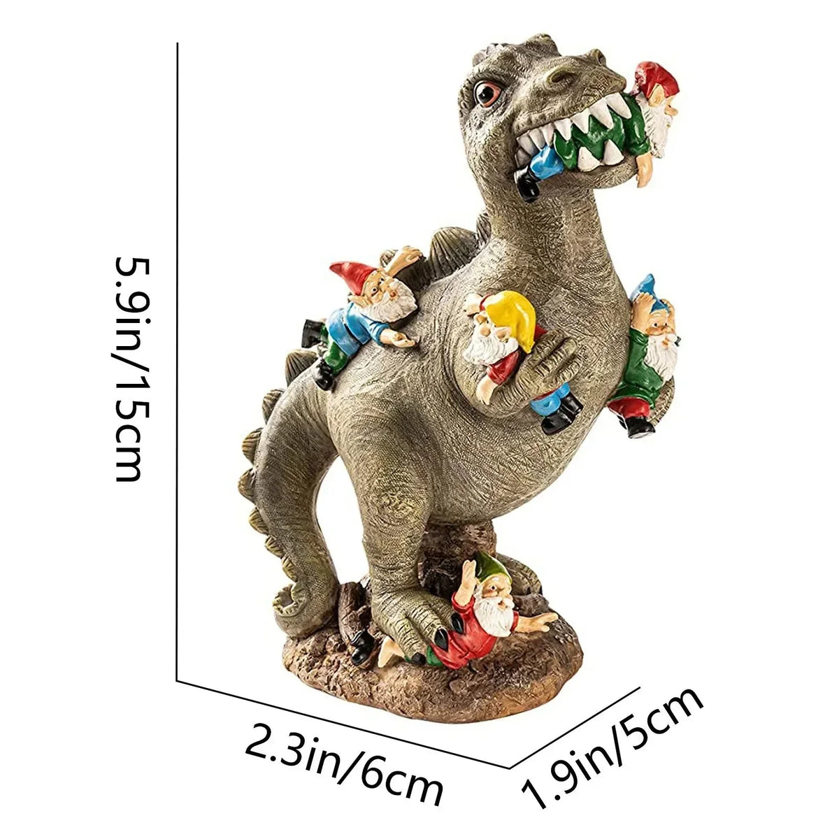 Garden Statue T-Rex Devouring Gnomes Weatherproof Resin Hand-Painted