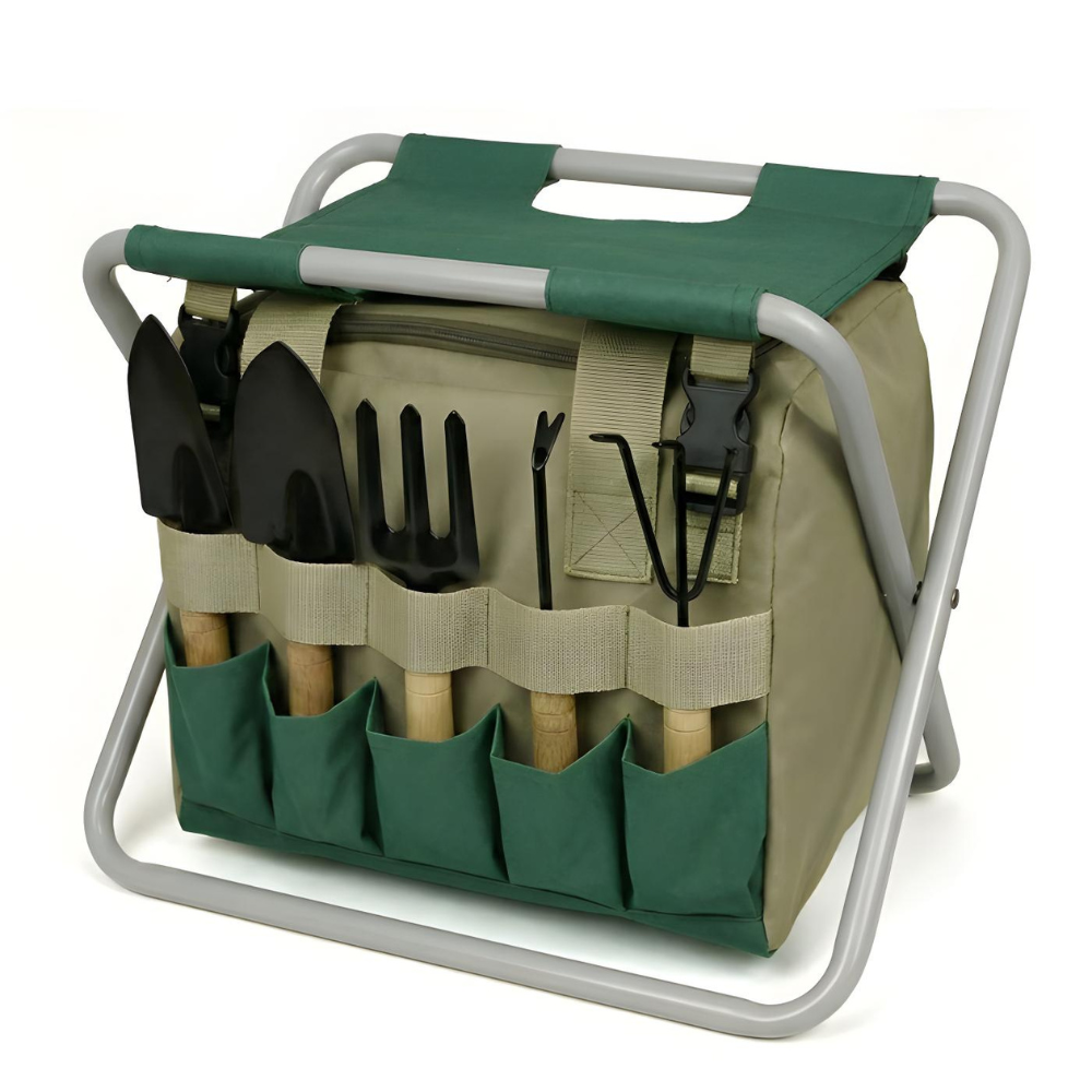 Garden Tool Set 8-Piece Rust-Resistant Stainless Steel & Folding Stool