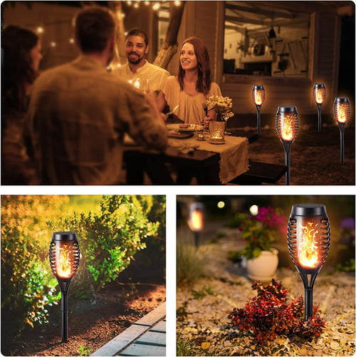 Garden Torch Solar-Powered Realistic Flame Dusk-to-Dawn Sensor