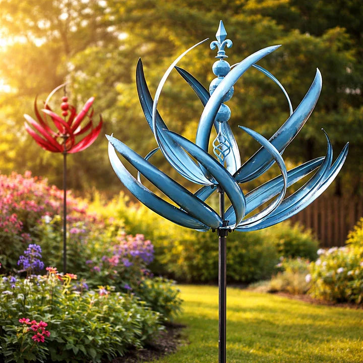 Garden Wind Spinner Lotus Design Rust-Resistant Metal