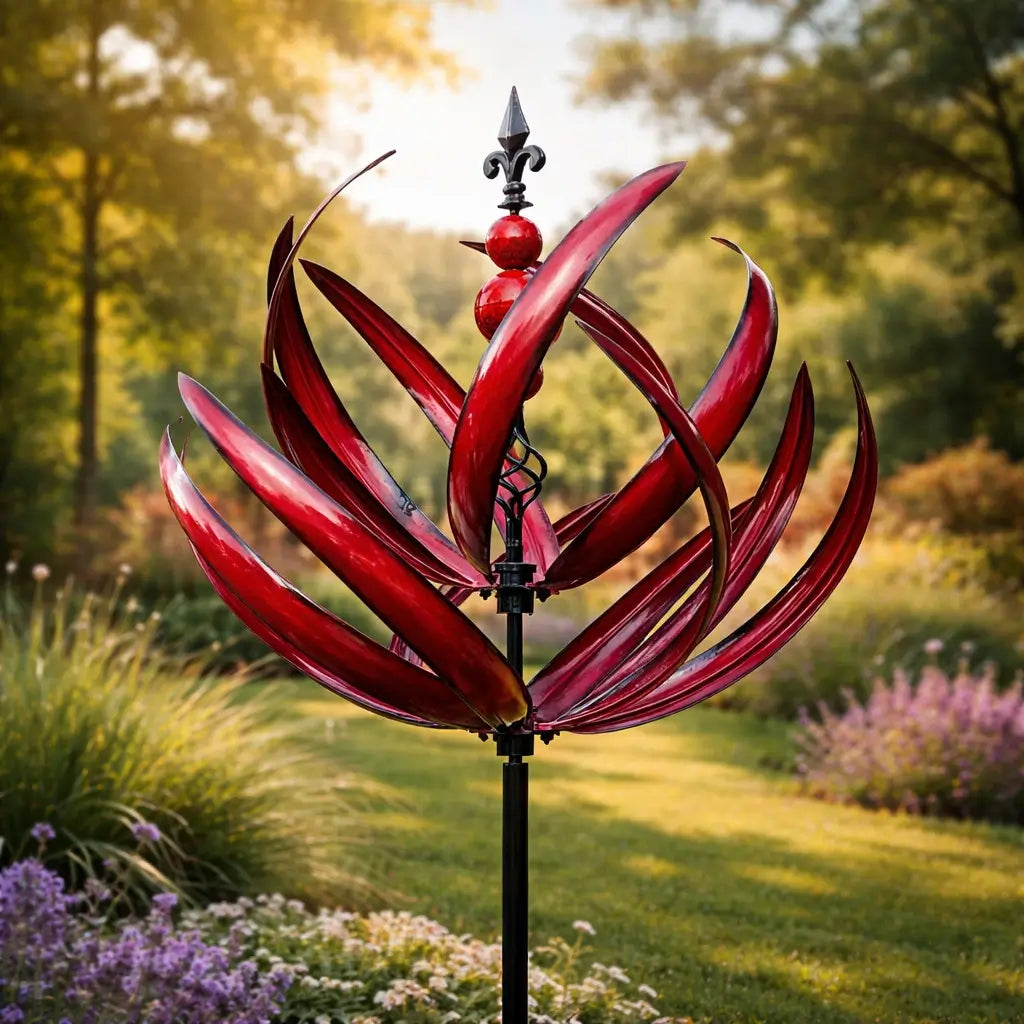 Garden Wind Spinner Lotus Design Rust-Resistant Metal
