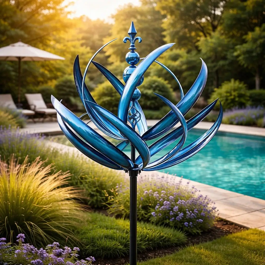 Garden Wind Spinner Lotus Design Rust-Resistant Metal