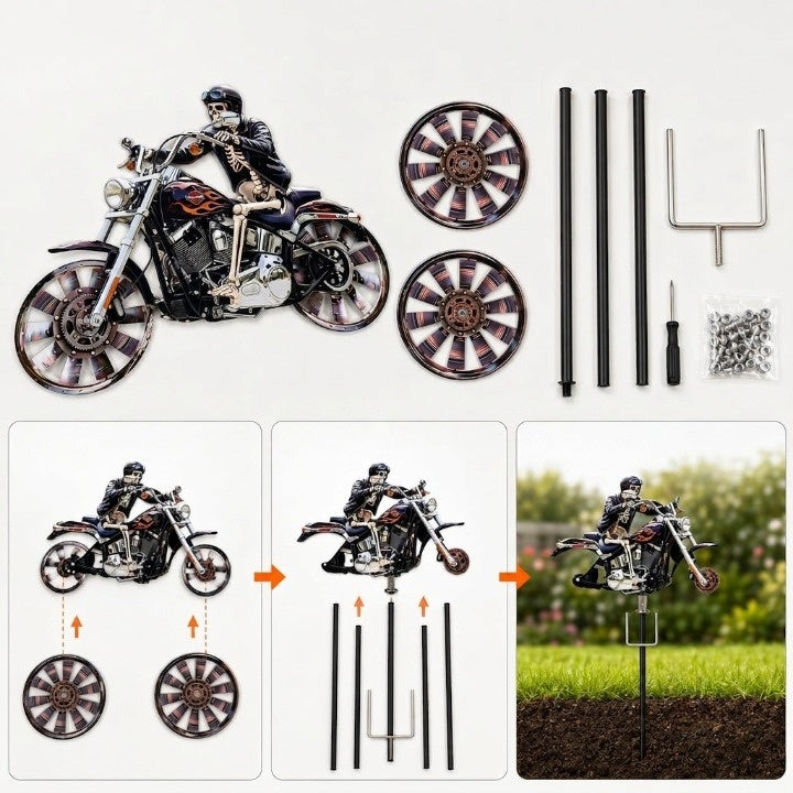 Garden Wind Spinner Motorcycle Skeleton Acrylic Ground Spike