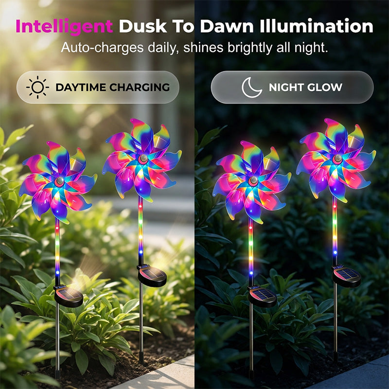 Garden Wind Spinner Solar LED Automatic Dusk