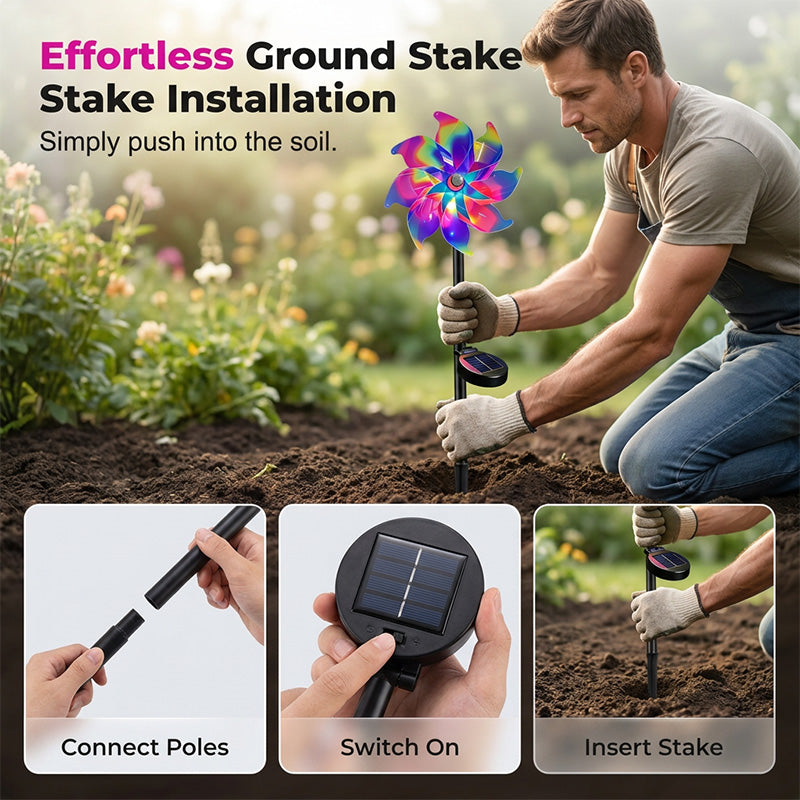 Garden Wind Spinner Solar LED Automatic Dusk