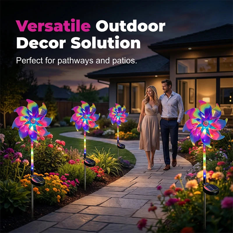 Garden Windmill Solar Powered Colorful LED Weatherproof