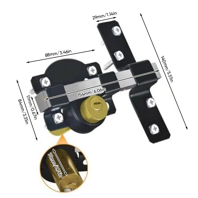 Gate Lock Spring-Loaded Bolt & Key Cylinder Rust-Resistant Iron