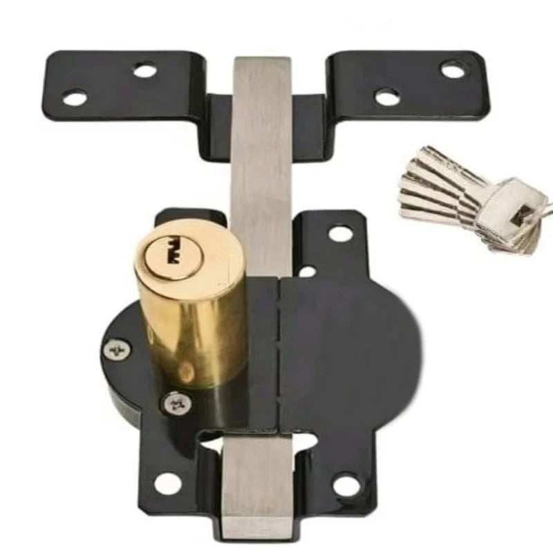 Gate Lock Spring-Loaded Bolt & Key Cylinder Rust-Resistant Iron
