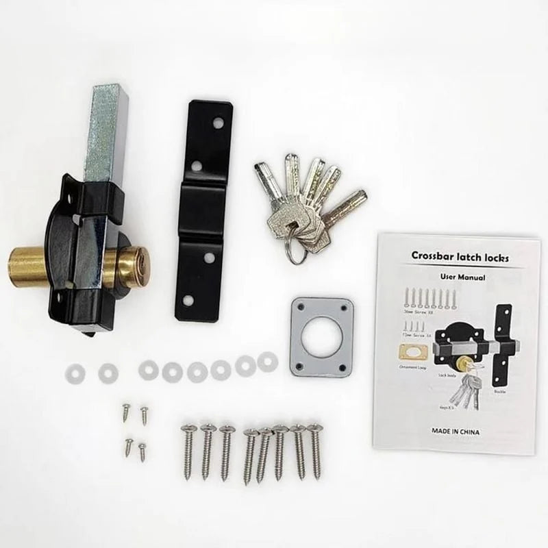 Gate Lock Spring-Loaded Bolt & Key Cylinder Rust-Resistant Iron