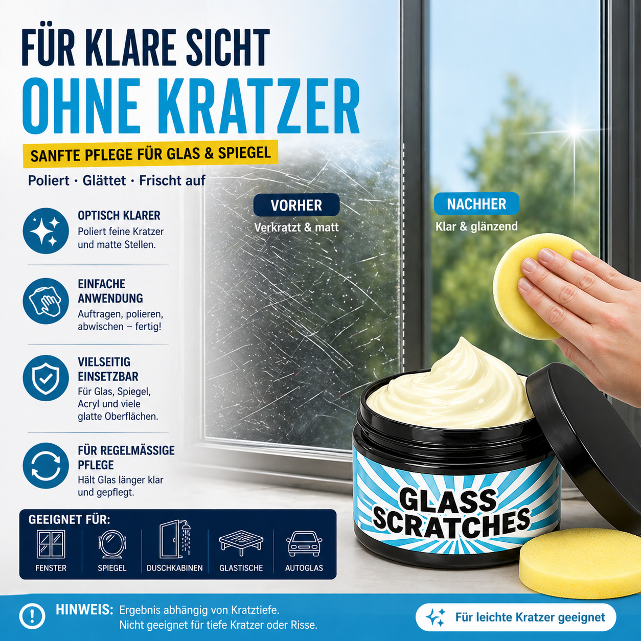 Glass Polishing Cream Scratch-Reducing For Mirrors & Acrylic