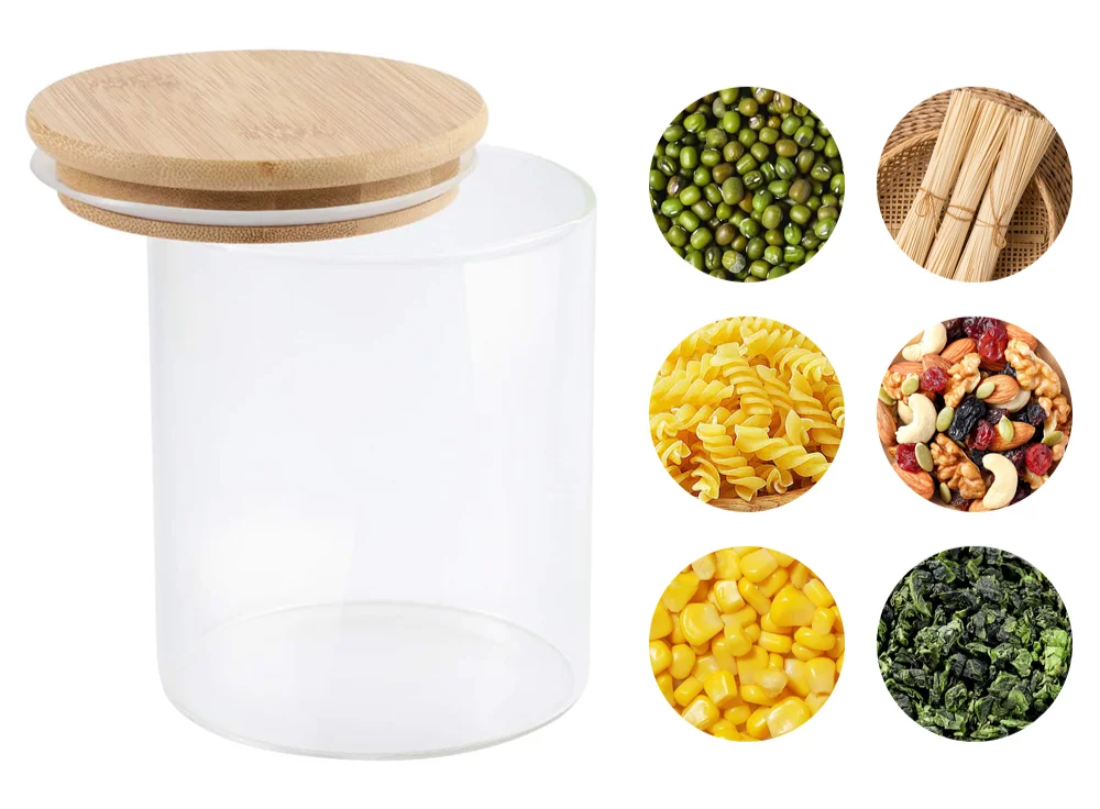 Glass Storage Jars Airtight Wooden Lids Set of 5