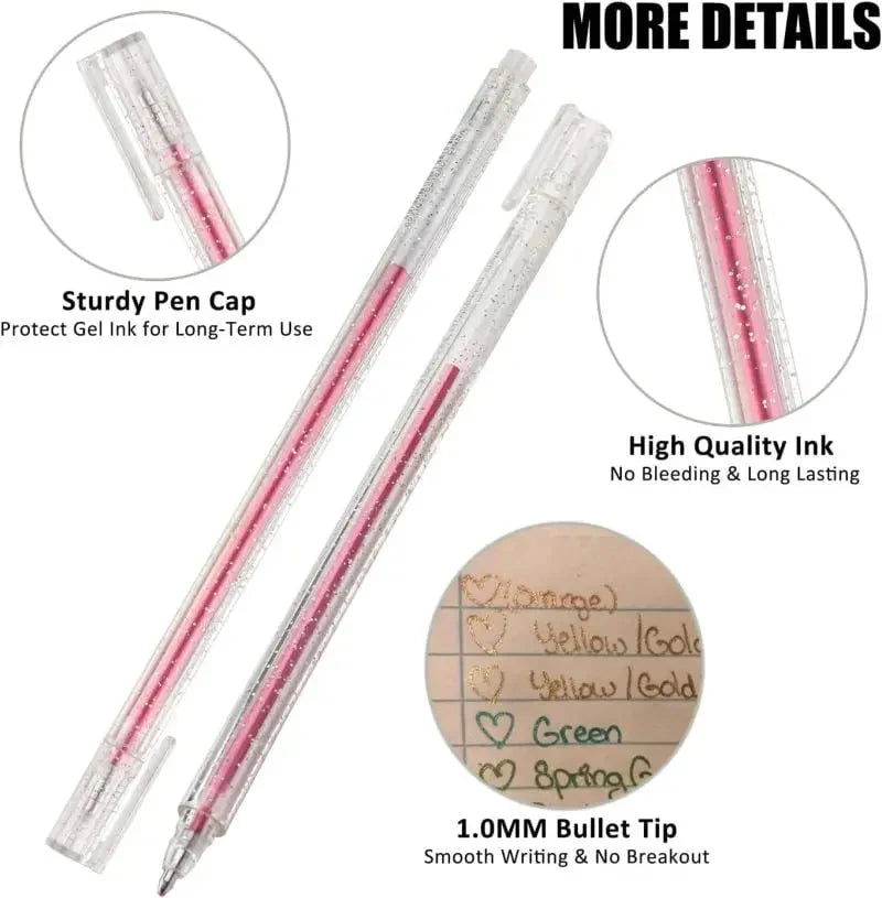 Glitter Gel Pen Set Fine Tip Smudge-Proof