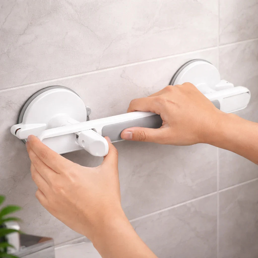 Grab Bar Suction Mount Lock & Textured Non-Slip Grip