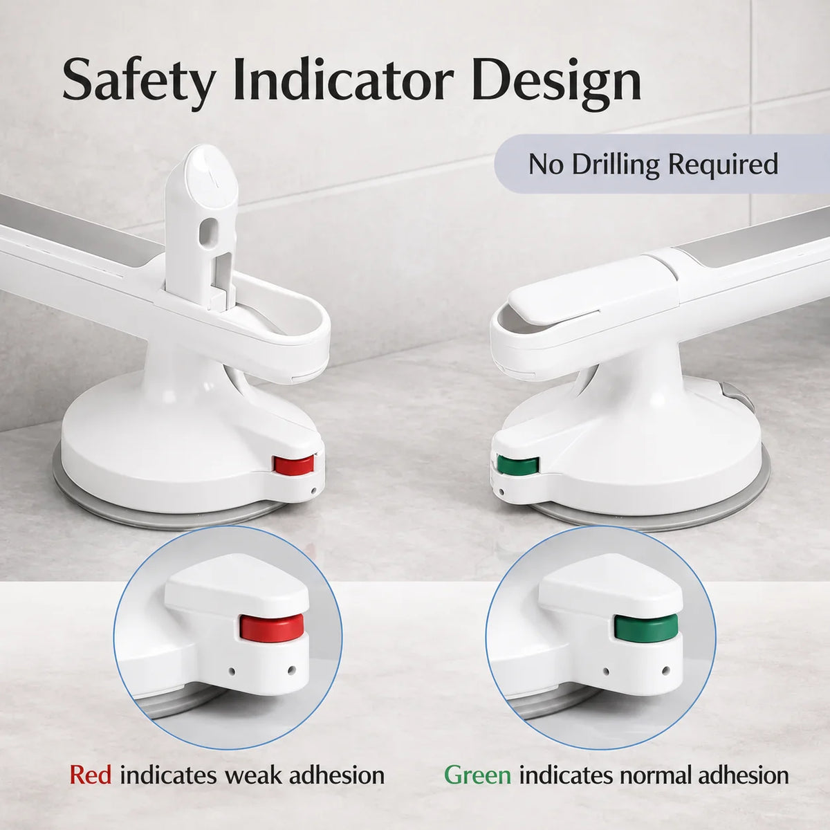 Grab Bar Suction Mount Lock & Textured Non-Slip Grip