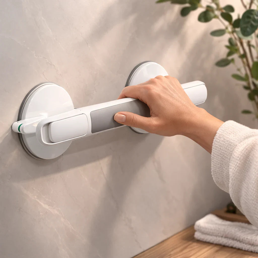 Grab Bar Suction Mount Lock & Textured Non-Slip Grip
