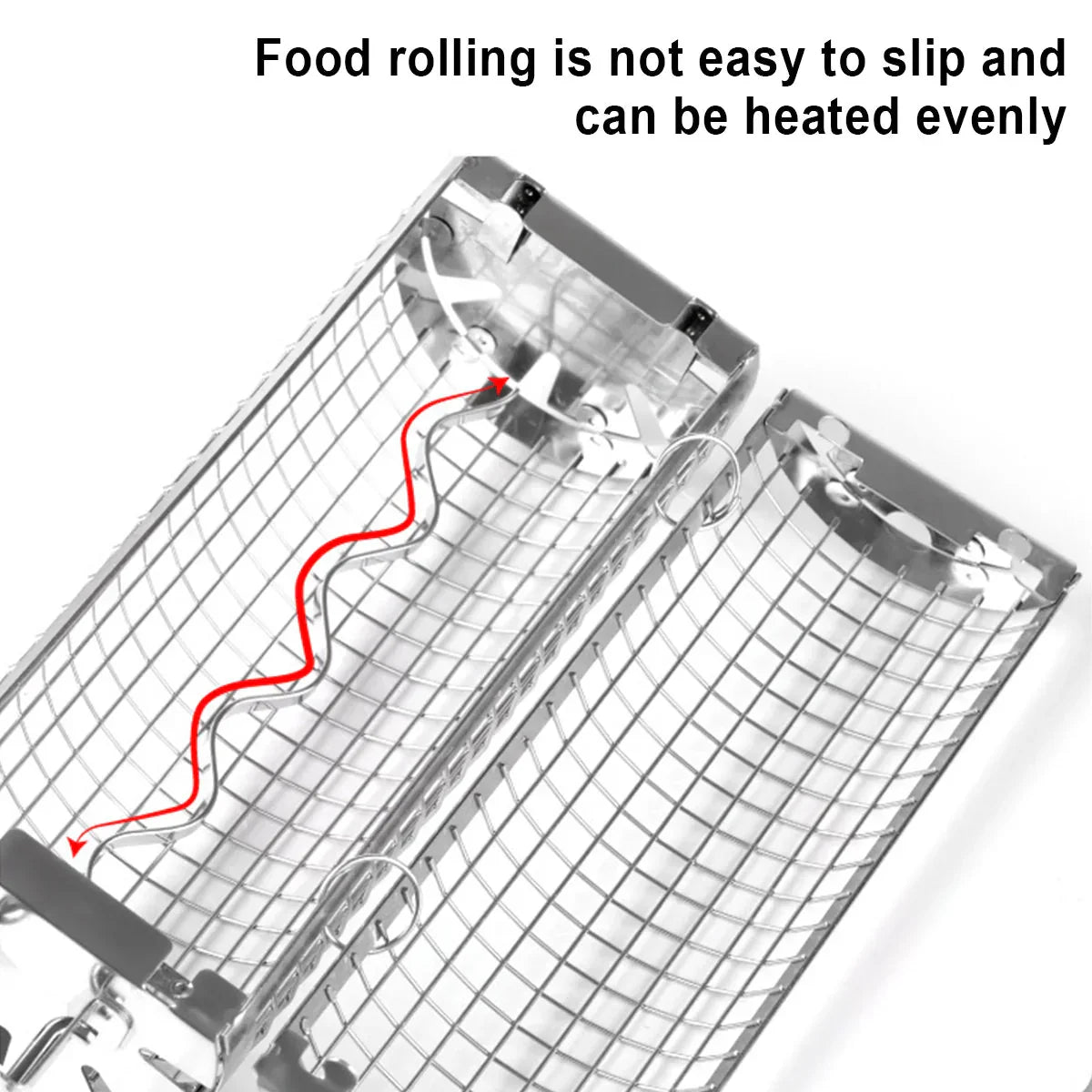 Grill Basket 360 Degree Rotating Stainless Steel Wooden Handle
