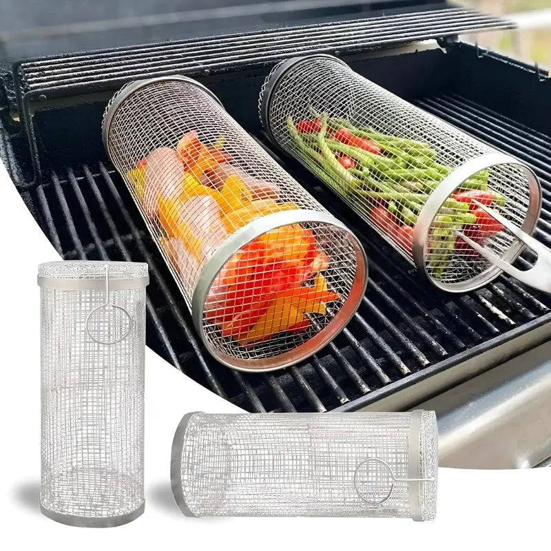 Grill Basket Cylindrical Perforated Stainless Steel