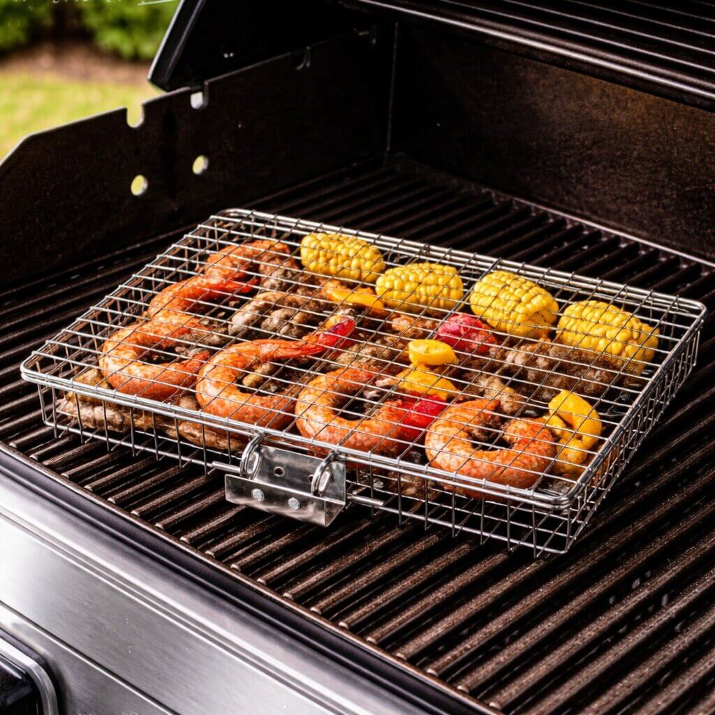 Grill Basket Stainless Steel Grid Handle Dishwasher Safe