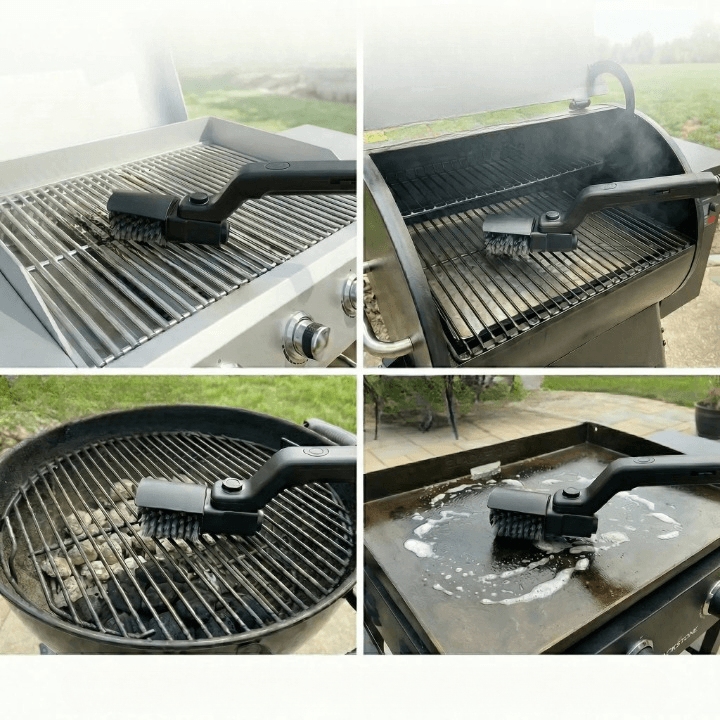 Grill Brush Electric Cordless 180° Rotating Food-Safe Nylon Bristles