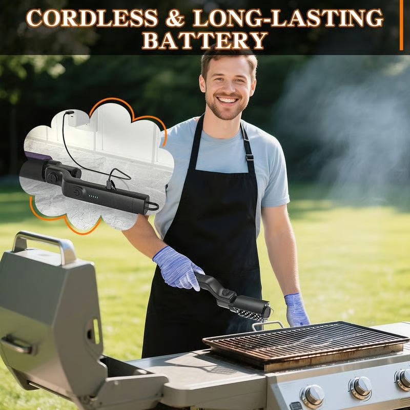 Grill Brush Motorized Cordless Rechargeable Stainless Steel Bristles