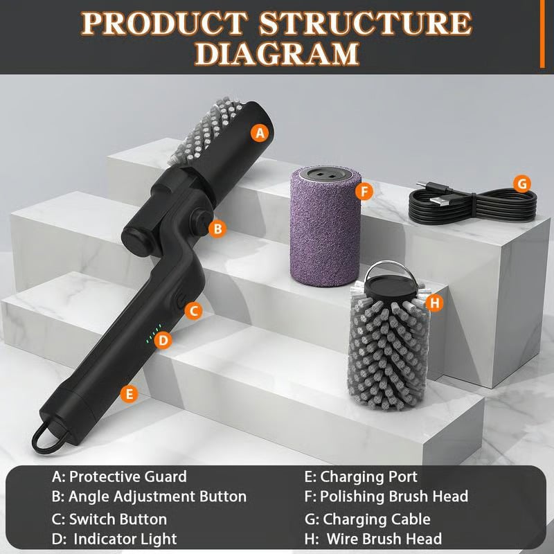 Grill Brush Motorized Cordless Rechargeable Stainless Steel Bristles