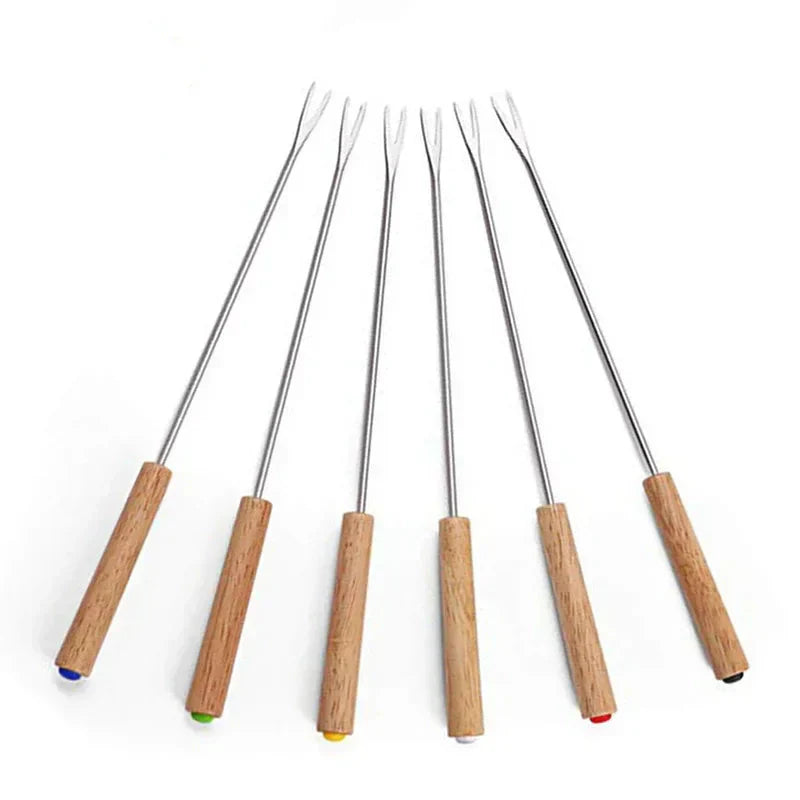 Grill Forks Stainless Steel Heat-Resistant Wooden Handles