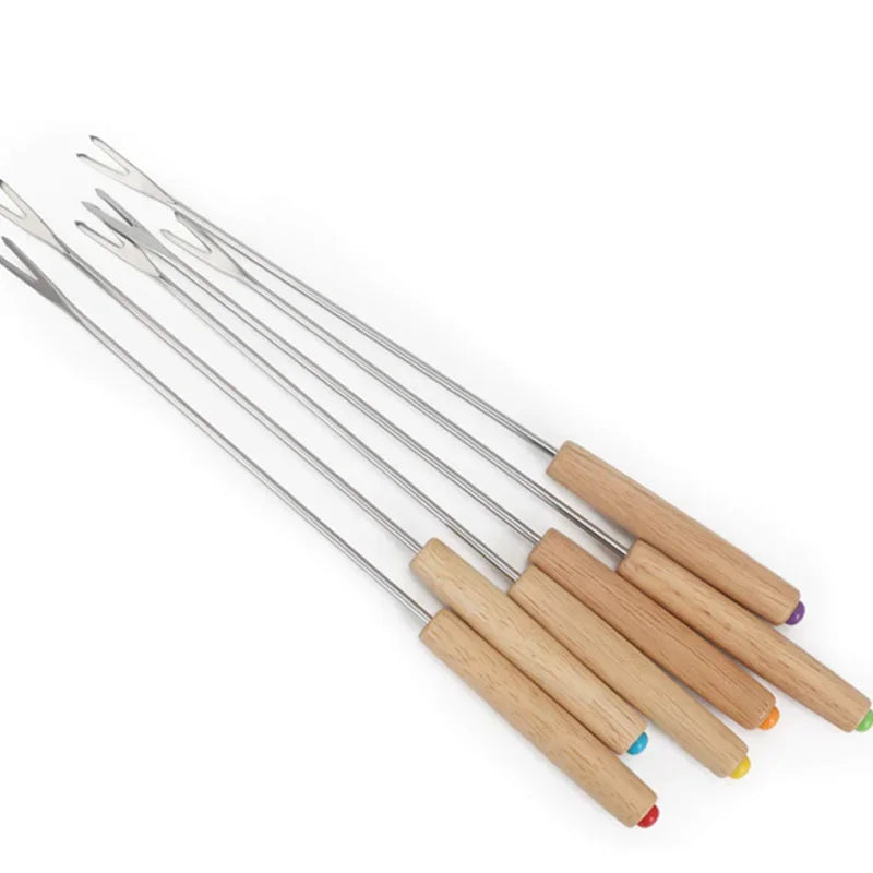 Grill Forks Stainless Steel Heat-Resistant Wooden Handles