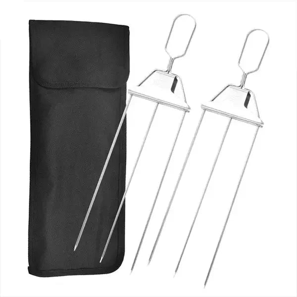 Grill Skewers Double-Prong & Sliding Scraper Stainless Steel