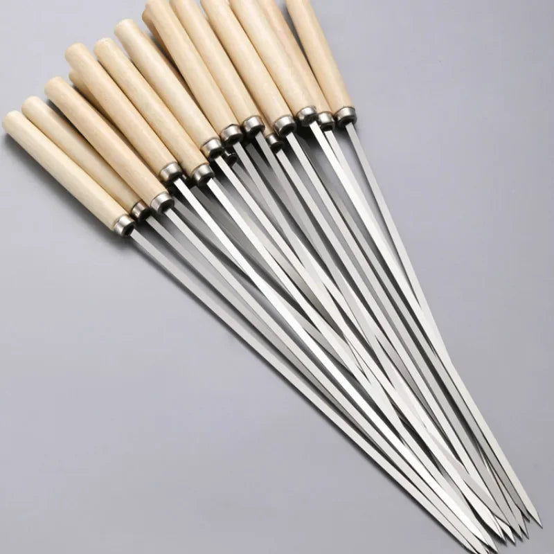 Grill Skewers Stainless Steel Flat Blade Wooden Handle