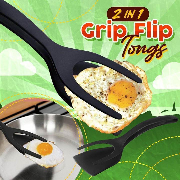 Grill Tongs 2-in-1 Silicone Tips Non-Slip Handle
