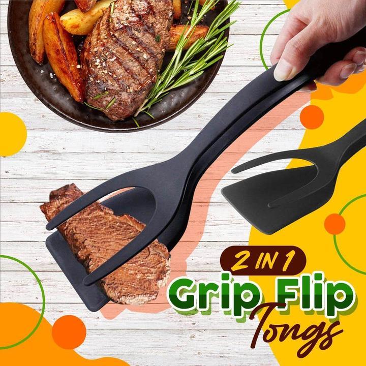 Grill Tongs 2-in-1 Silicone Tips Non-Slip Handle