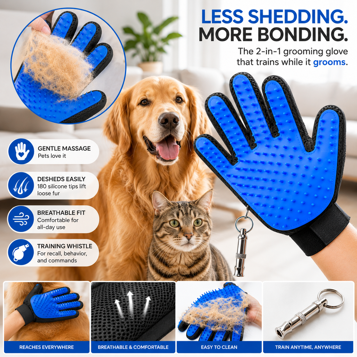 Grooming Glove 180 Silicone Nubs Five-Finger