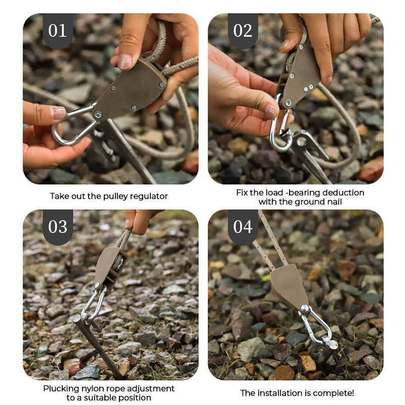 Guy Line Pulley System Knot-Free Supports 419 Lbs