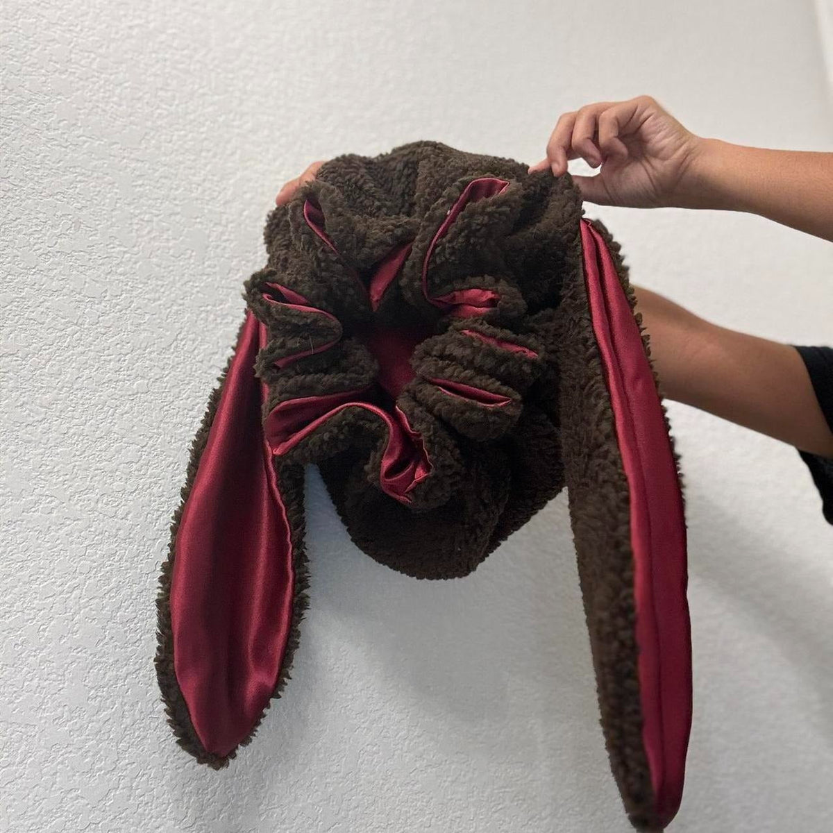 Hair Bonnet Satin Lined Sherpa Bunny Design