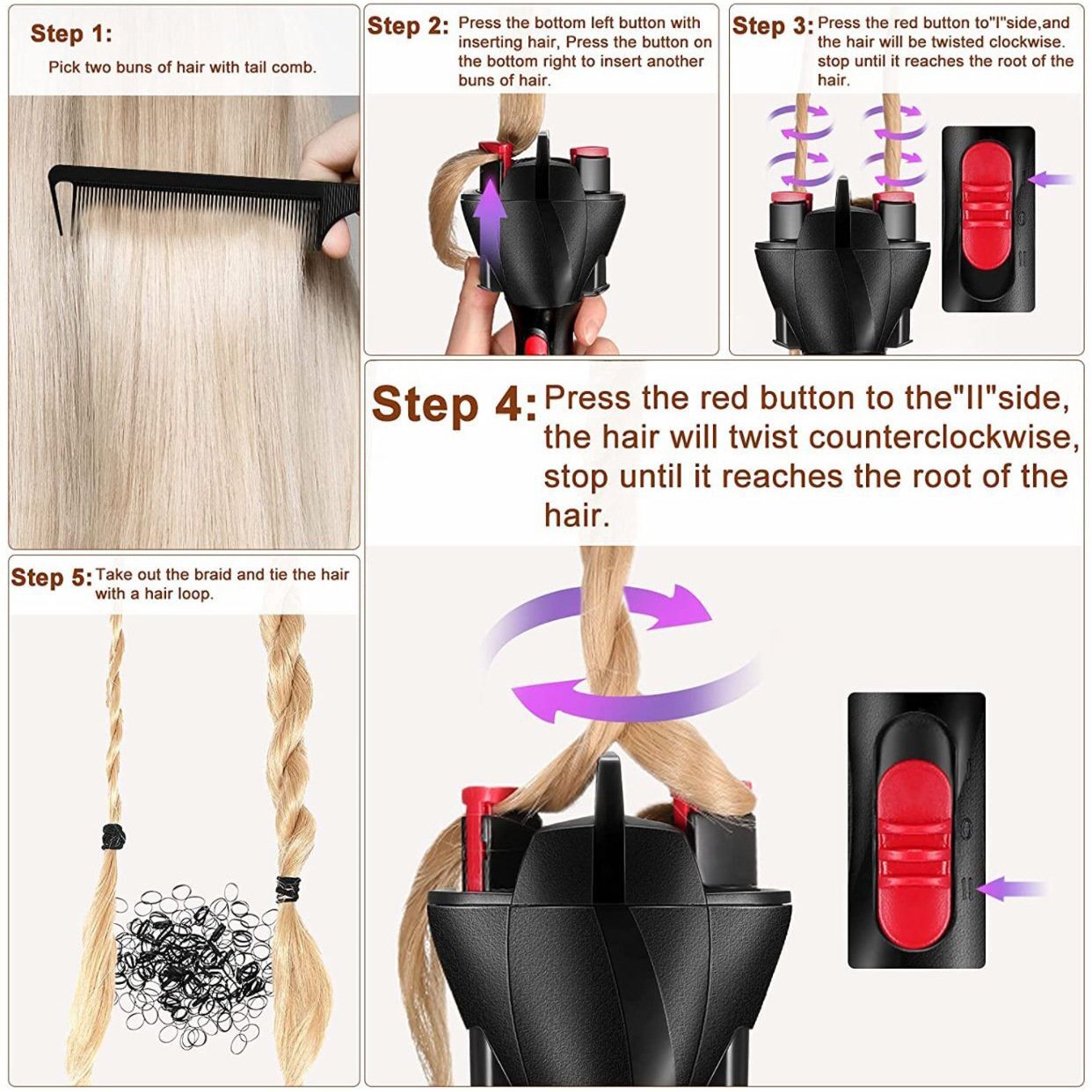 Hair Braiding Tool 360-Degree Rotating Anti-Snag Protection
