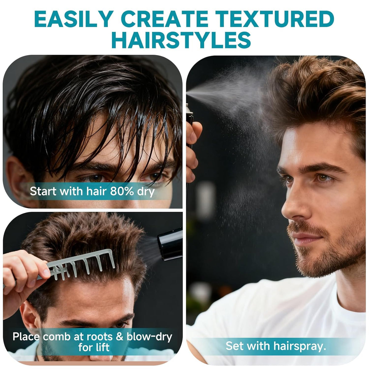 Hair Comb Wide Teeth No-Pull Root Volume