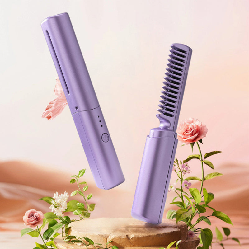 Hair Straightener Comb Ceramic Coating Adjustable Heat USB Rechargeable