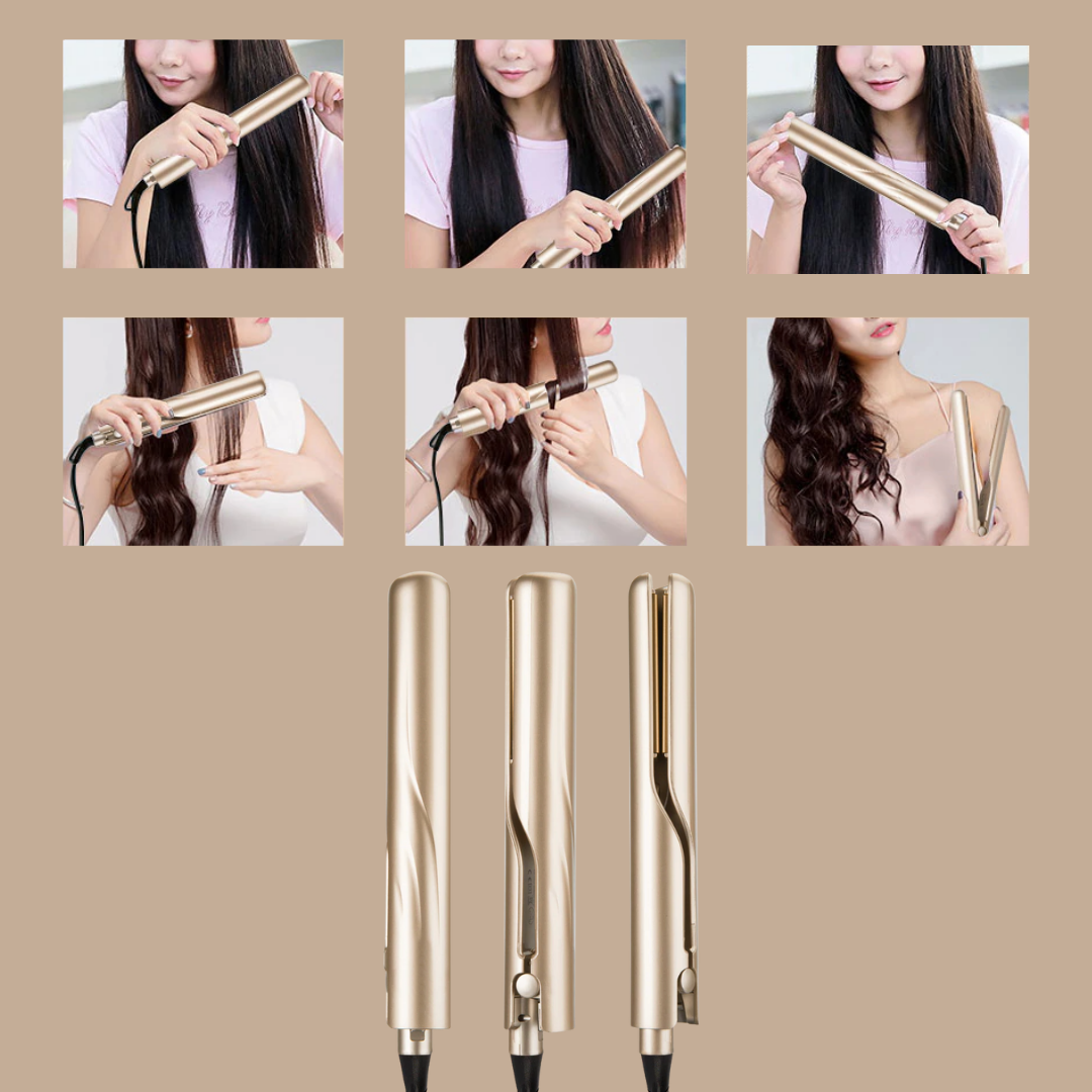Hair Styler 2-In-1 Ceramic Plates & Ionic Shine Adjustable Temperature