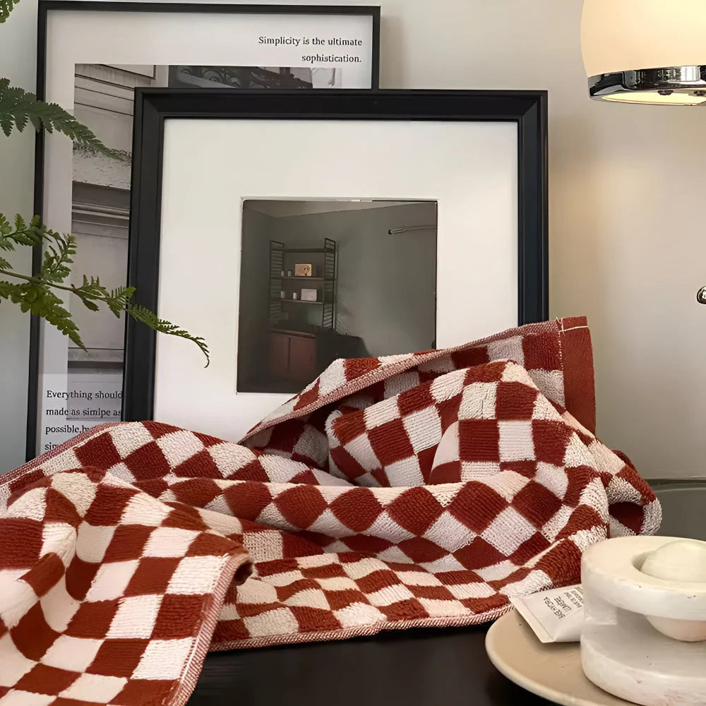 Hand Towel 100% Cotton Quick-Drying Checkerboard Pattern