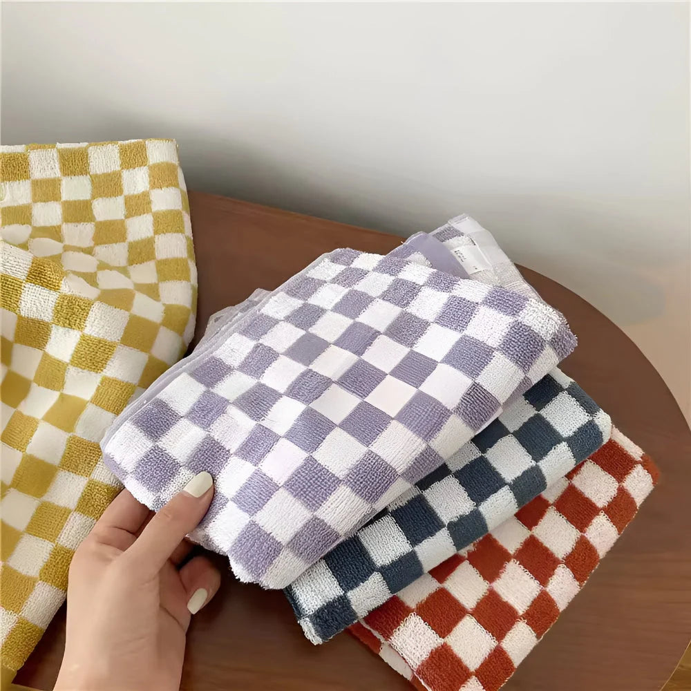 Hand Towel 100% Cotton Quick-Drying Checkerboard Pattern