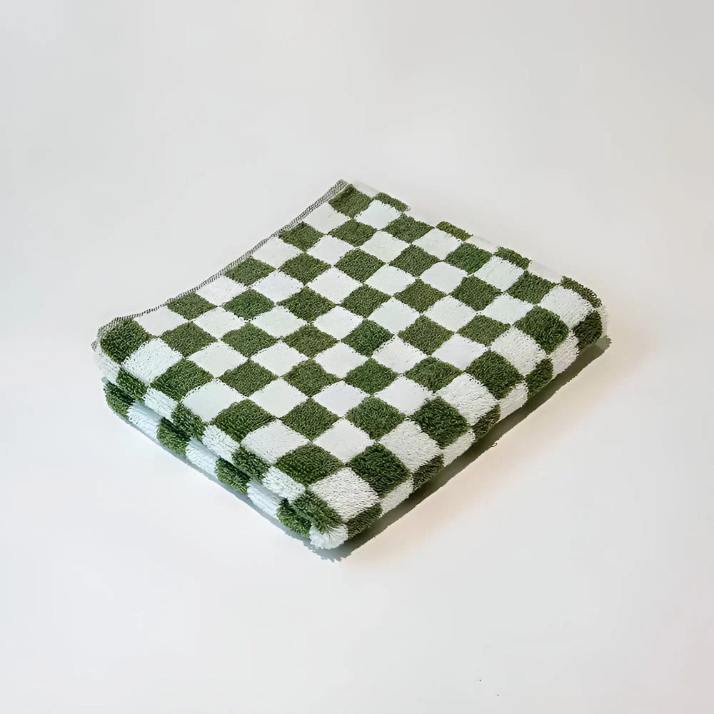 Hand Towel 100% Cotton Quick-Drying Checkerboard Pattern