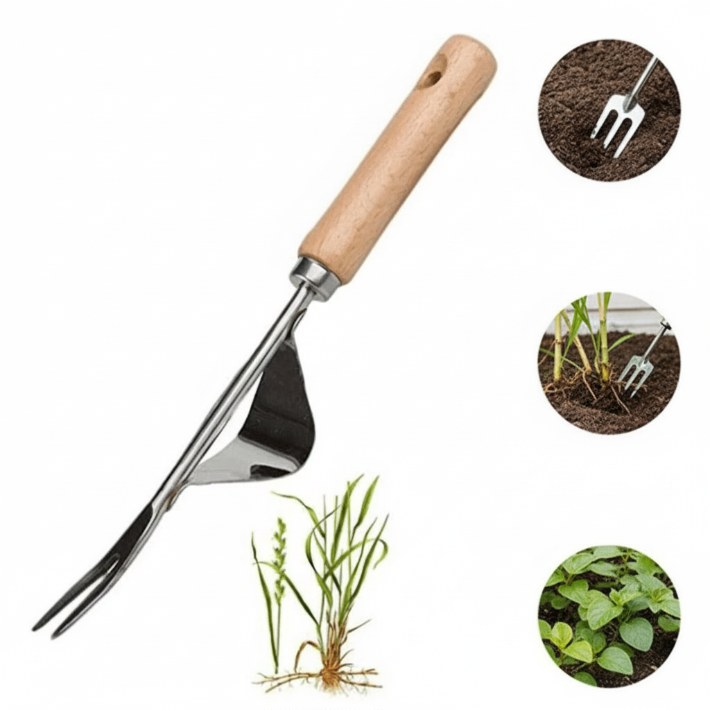 Hand Weeder Stainless Steel Head Ergonomic Wooden Handle