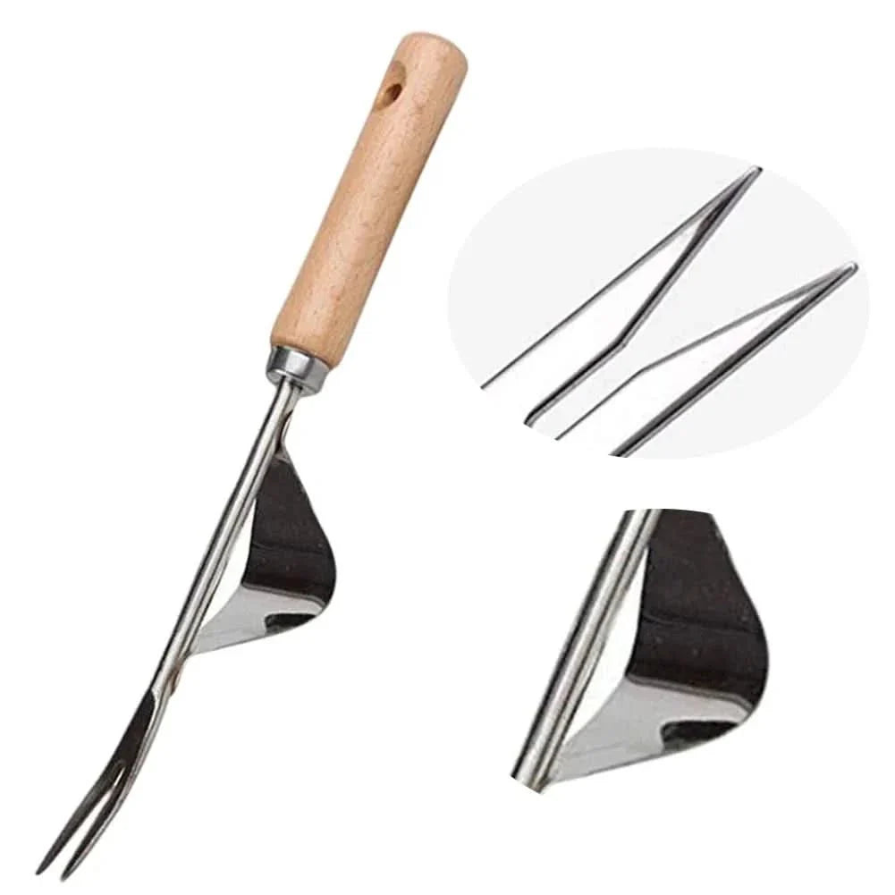 Hand Weeder Stainless Steel Head Ergonomic Wooden Handle