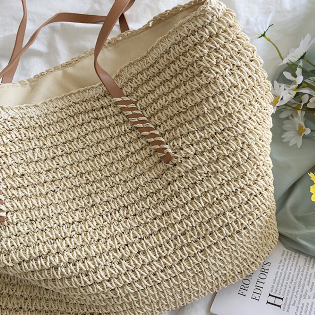 Handbag Braided Woven Spacious Interior Ergonomic Shoulder Strap