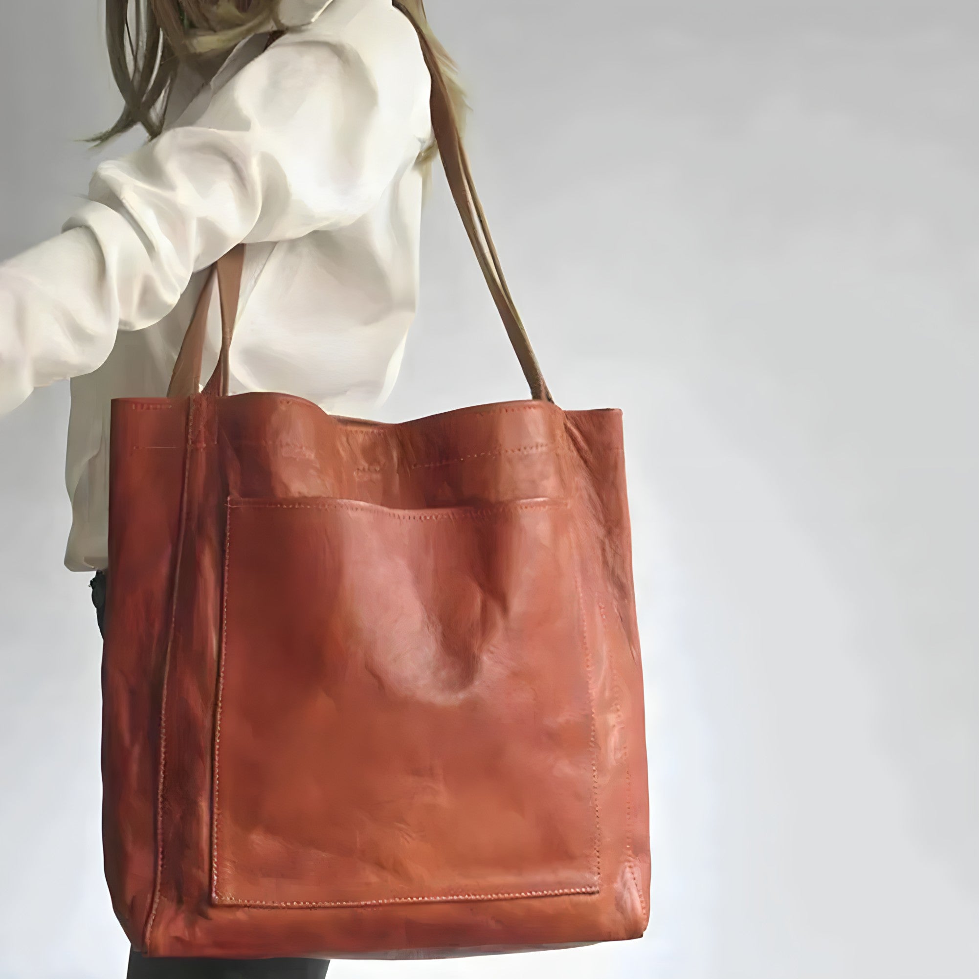 Handbag Faux Leather Spacious Double Shoulder Straps