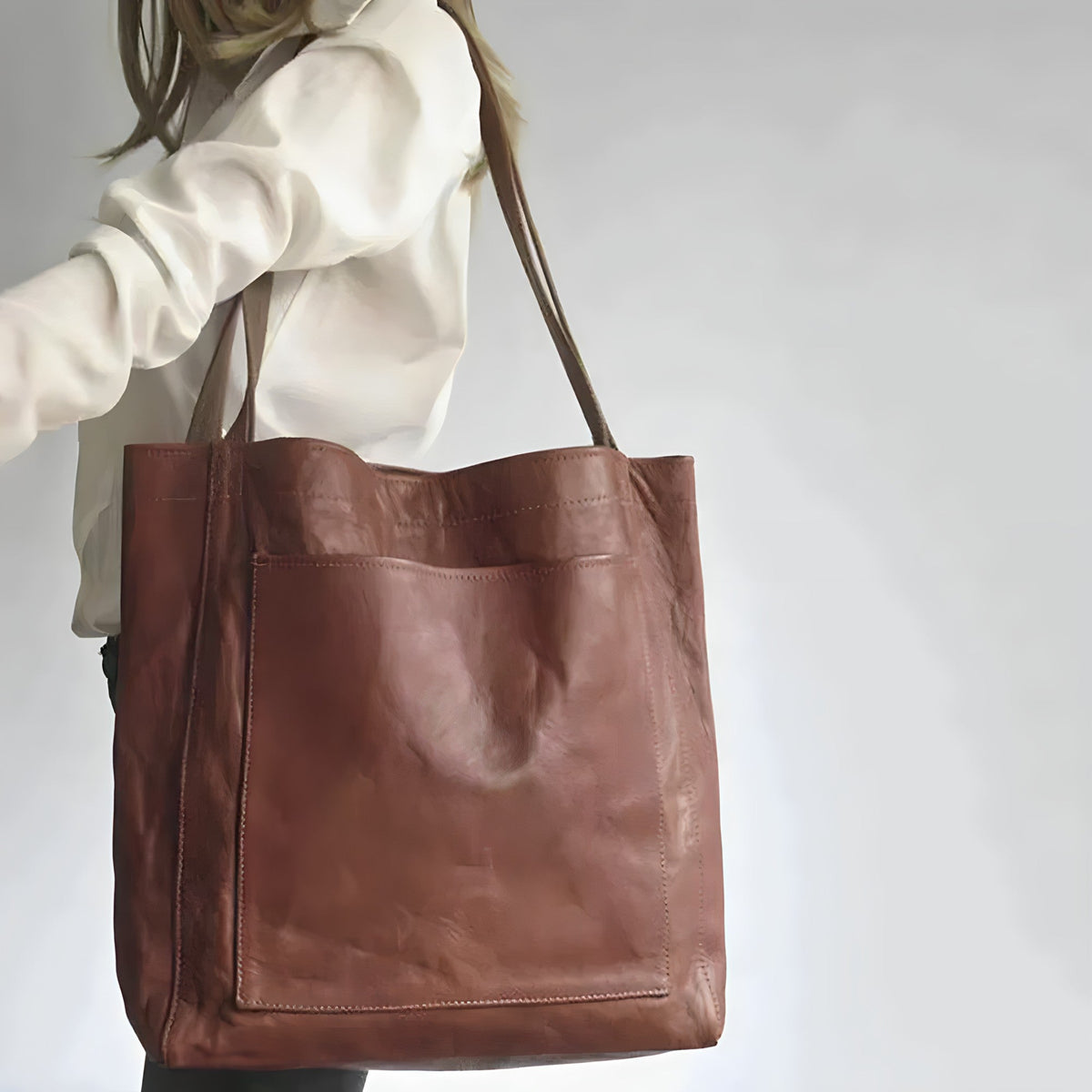 Handbag Faux Leather Spacious Double Shoulder Straps