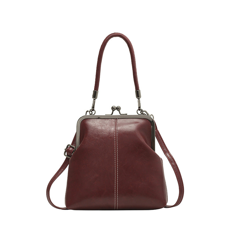 Handbag Faux Leather Vintage Clasp Detachable Shoulder Strap