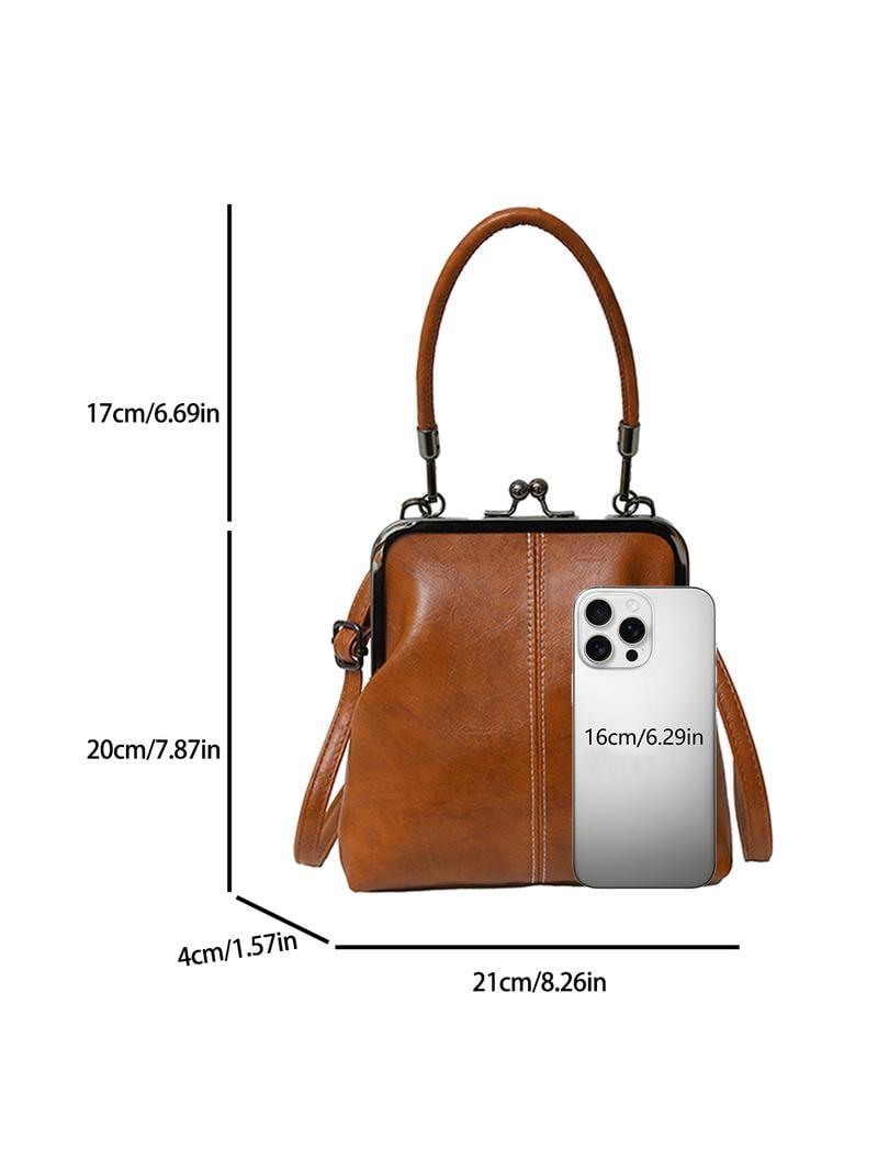 Handbag Faux Leather Vintage Clasp Detachable Shoulder Strap