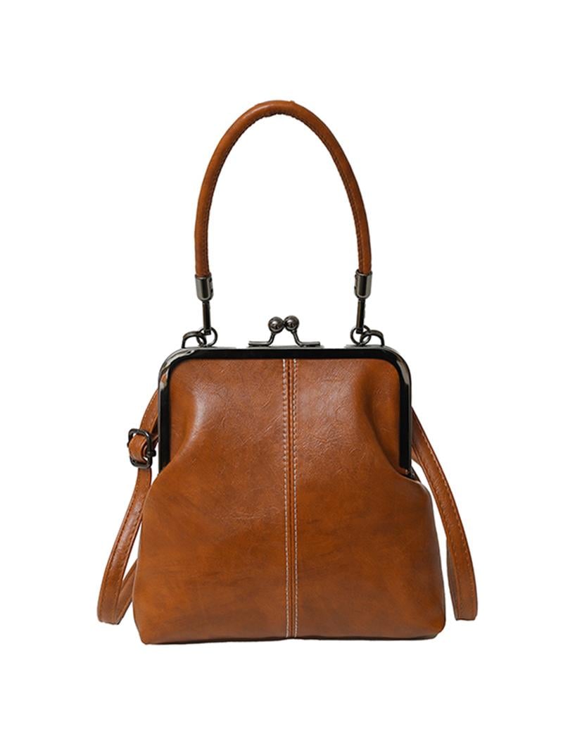 Handbag Faux Leather Vintage Clasp Detachable Shoulder Strap