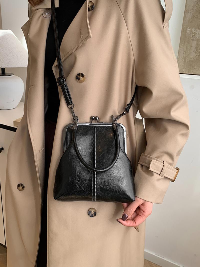Handbag Faux Leather Vintage Clasp Detachable Shoulder Strap